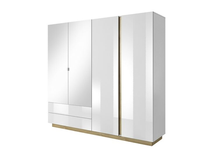 Armoire Chambre penderie et étagères 4 portes 2 tiroirs miroir 220cm – BRYCE