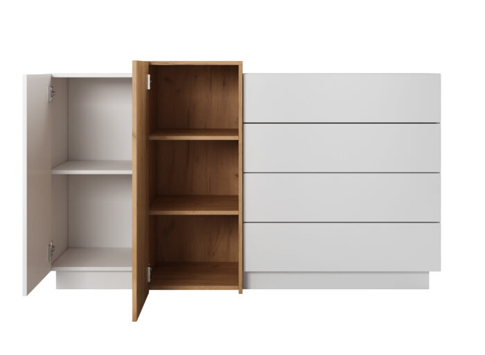 Commode Chambre 4 tiroirs et 2 portes 160cm Blanc et Chêne – ALMOSA