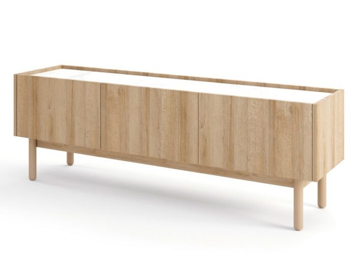 Meuble Télé 3 portes Chêne pieds bois massif 144 cm – ELOÏSE