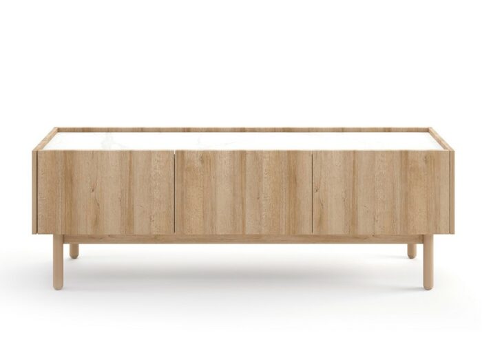 Meuble Télé 3 portes Chêne pieds bois massif 144 cm – ELOÏSE