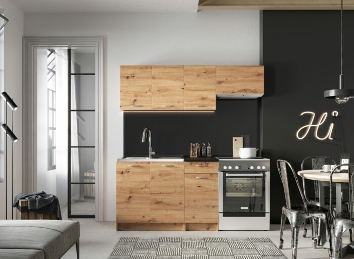 Cuisine complète et aménagée avec plan de travail couleur chêne 180cm – MELANIA