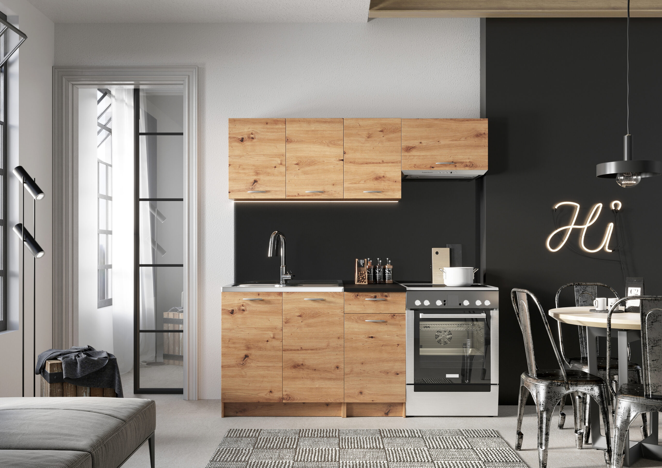 Cuisine complète MELANIA 1,80m avec plan de travail Chêne Cuisine complète MELANIA 1,80m avec plan de travail Chêne