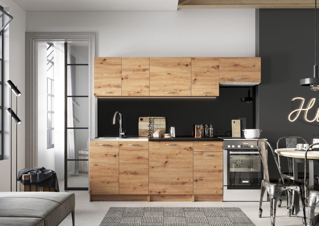 Cuisine complète pas cher avec plan de travail MELANIA 2,40m Chêne