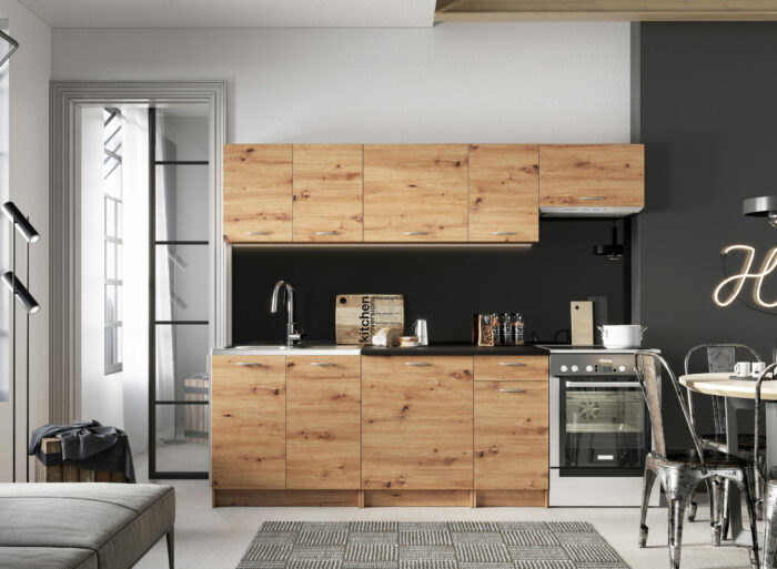 Cuisine complète pas cher avec plan de travail couleur chêne 240cm –  MELANIA