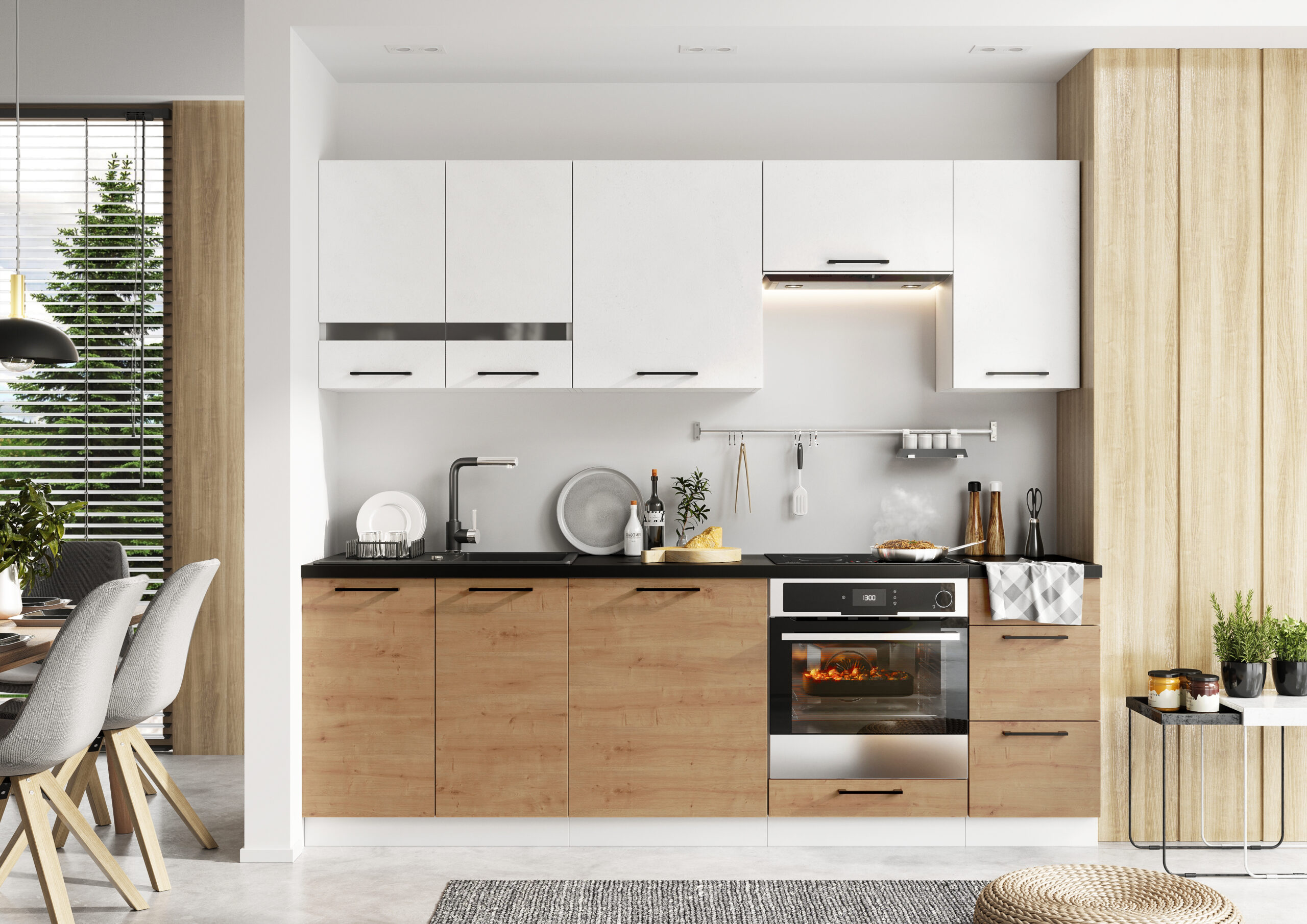 Cuisine complète SERENA Blanc brillant et Chêne Cuisine complète SERENA Blanc brillant et Chêne