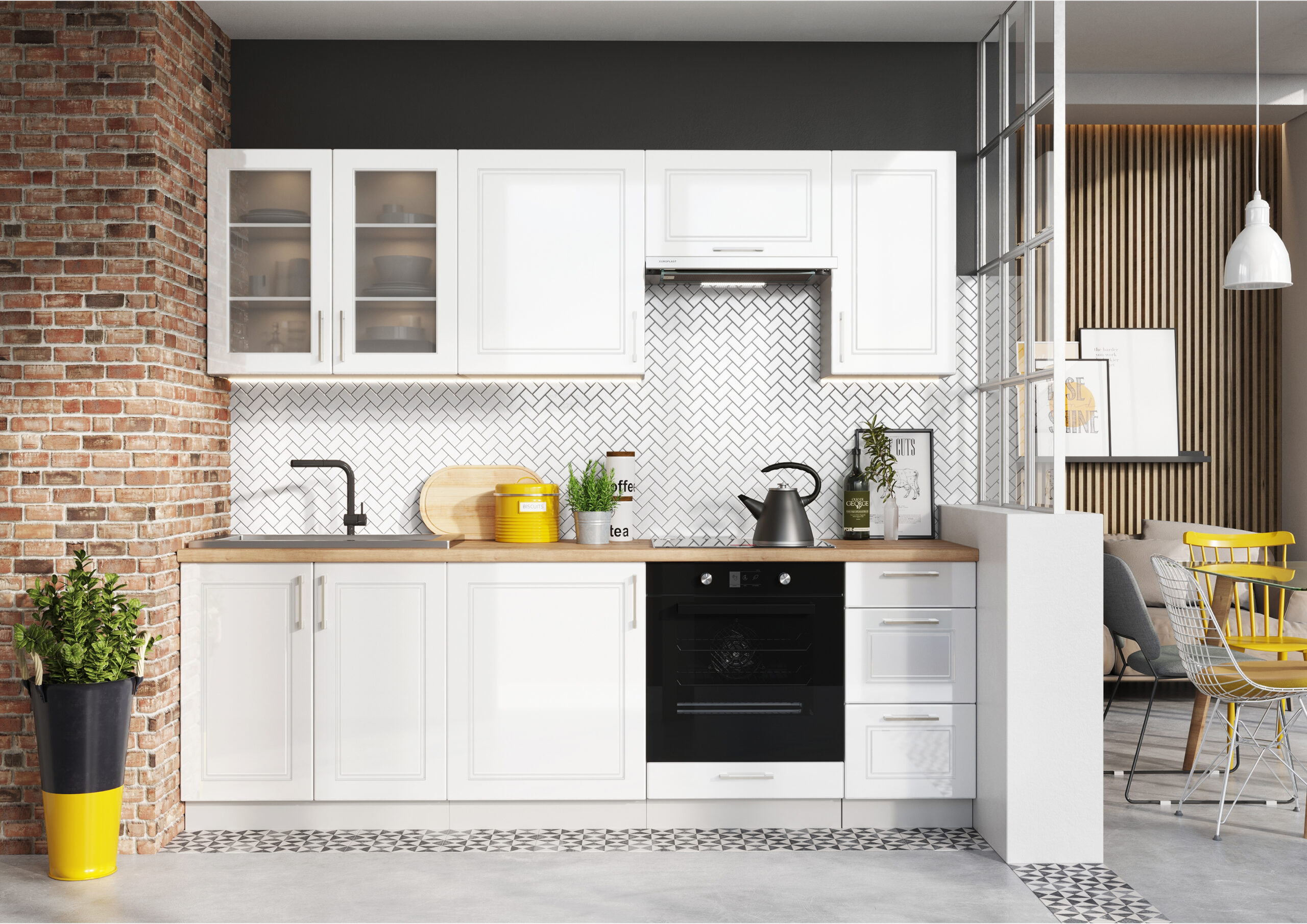 Cuisine complète MIA avec meuble pour four encastrable Blanc brillant Cuisine complète MIA avec meuble pour four encastrable Blanc brillant; cuisine evec lave vaisselle encastrable