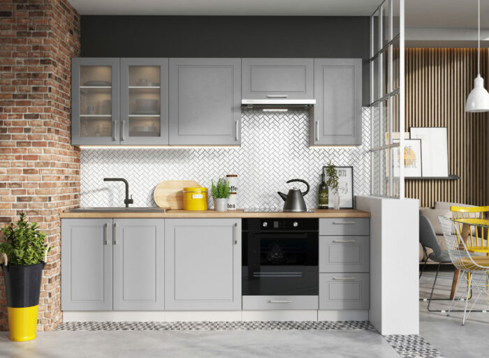 Cuisine complète emplacement pour four encastrable 240cm couleur gris ou blanc – MIA