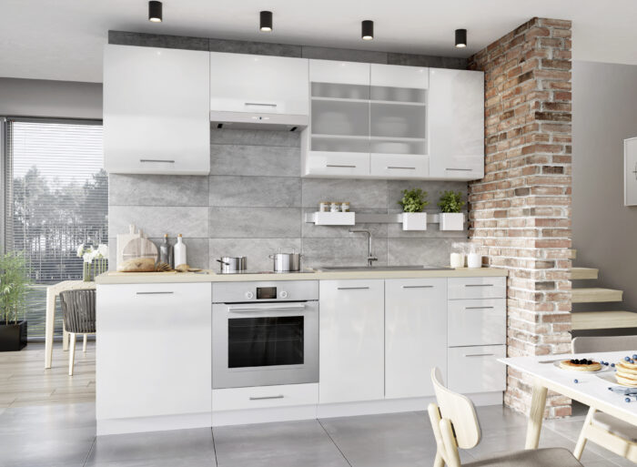 Cuisine complète emplacement four et lave-vaisselle encastrable 240cm couleur blanc – SOFIA