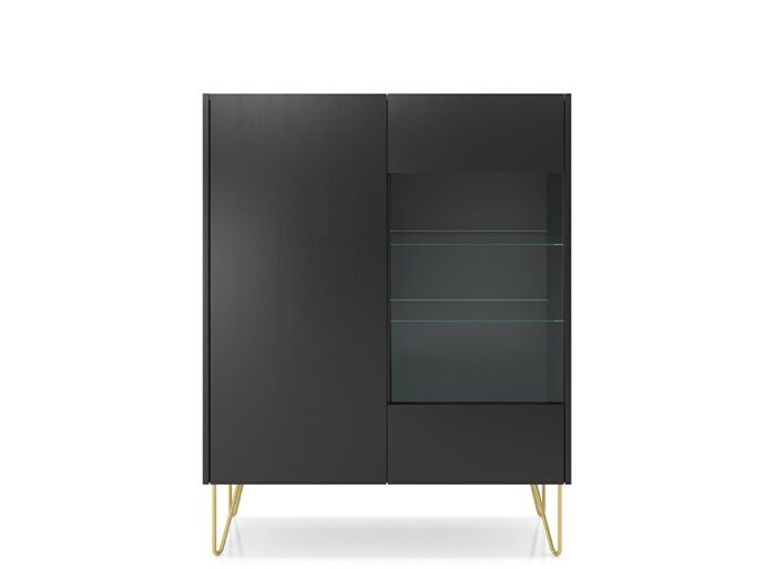 Vitrine 2 portes noir pieds métal 100 cm – ALICIA