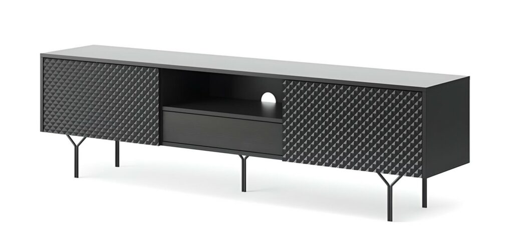 Meuble télé 2 portes 1 tiroir 1 niche ouverte Noir 180cm - LENA