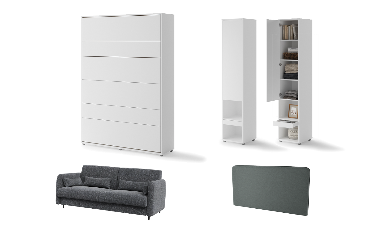 SMART 140 canapé gris armoires tête de lit image produit lit escamotable canapé 160x200 (140x200) gris et armoires - SMART