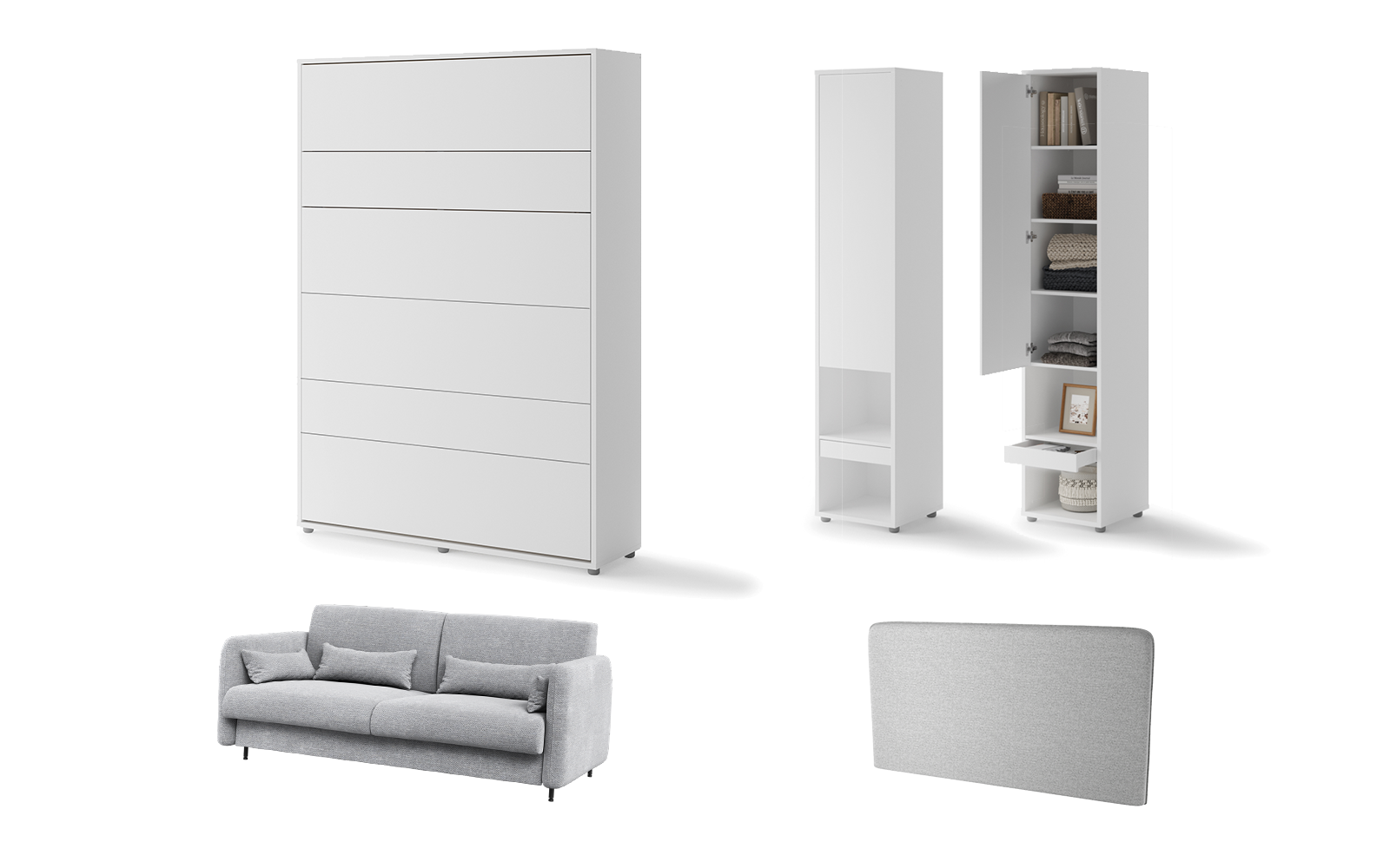 SMART 140 canapé gris clair armoires tête de lit image produit Lit escamotable dans armoire canapé gris clair 140x200 - SMART