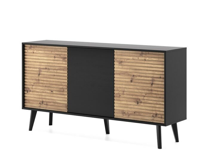 Buffet 3 portes Noir et Chêne 155 cm – ISAAC