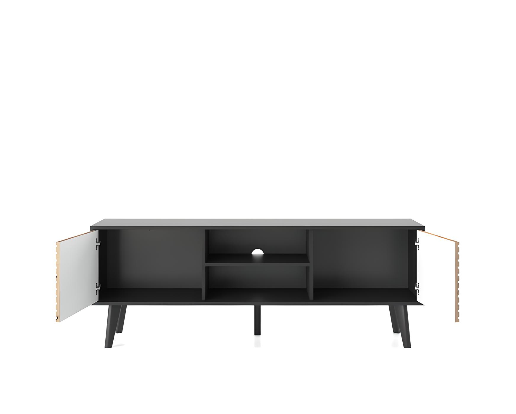 Équilibre et Style Meuble TV ISAAC, Bicolore avec Pieds Élancés Équilibre et Style Meuble TV ISAAC, Bicolore avec Pieds Élancés