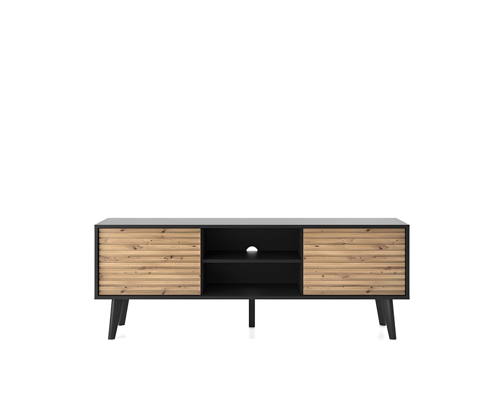 Meuble Télé ISAAC à 2 Portes, Harmonie du Chêne et Noir dans un Design Contemporain Meuble Télé ISAAC à 2 Portes, Harmonie du Chêne et Noir dans un Design Contemporain