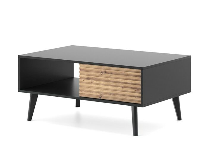 Table basse 2 tiroirs Noir et Chêne 105 cm – ISAAC