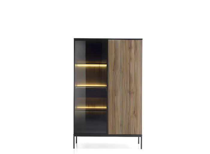 Vitrine 2 portes LEDs intégré Chêne et Noir 105 cm – MAEL