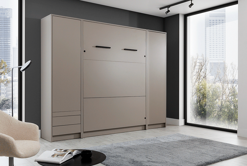 Optez pour le lit escamotable avec bureau LOLITA fonctionnel avec ses nombreux rangements