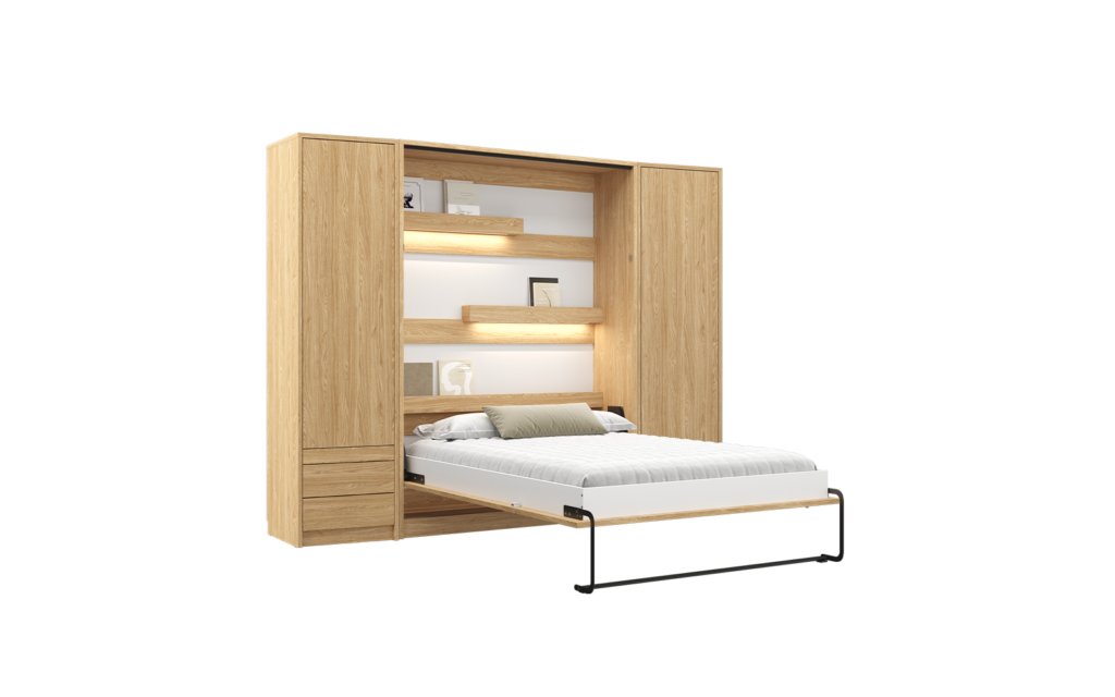 Lit dans armoire et Lit escamotable avec armoires - lolita - bois ouvert; lit gain de place