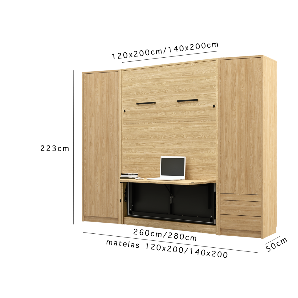 Lit escamotable avec armoires - lolita - bois fermé - dimensions