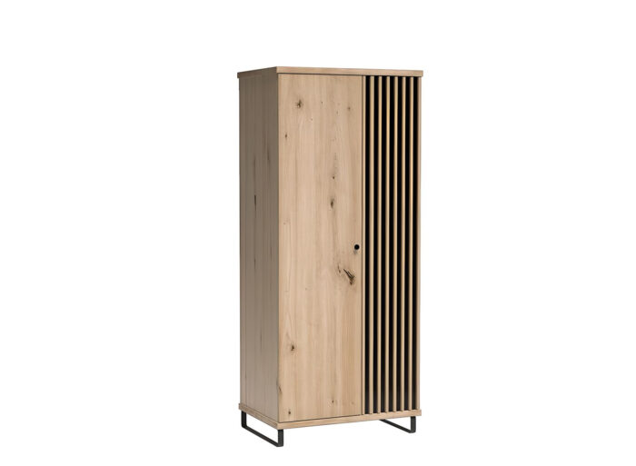 Armoire Chambre 2 portes avec penderie et pieds métal 90 cm Chêne et Noir – ZEBRA