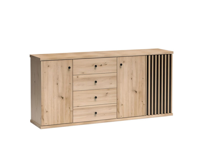 Buffet 3 portes 4 tiroirs avec étagères Chêne et Noir 185 cm – ZEBRA