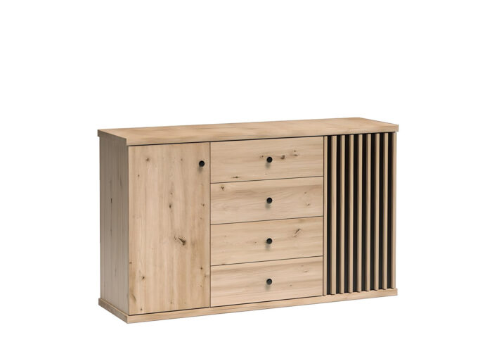 Buffet 2 portes 4 tiroirs 145 cm Chêne et Noir – ZEBRA