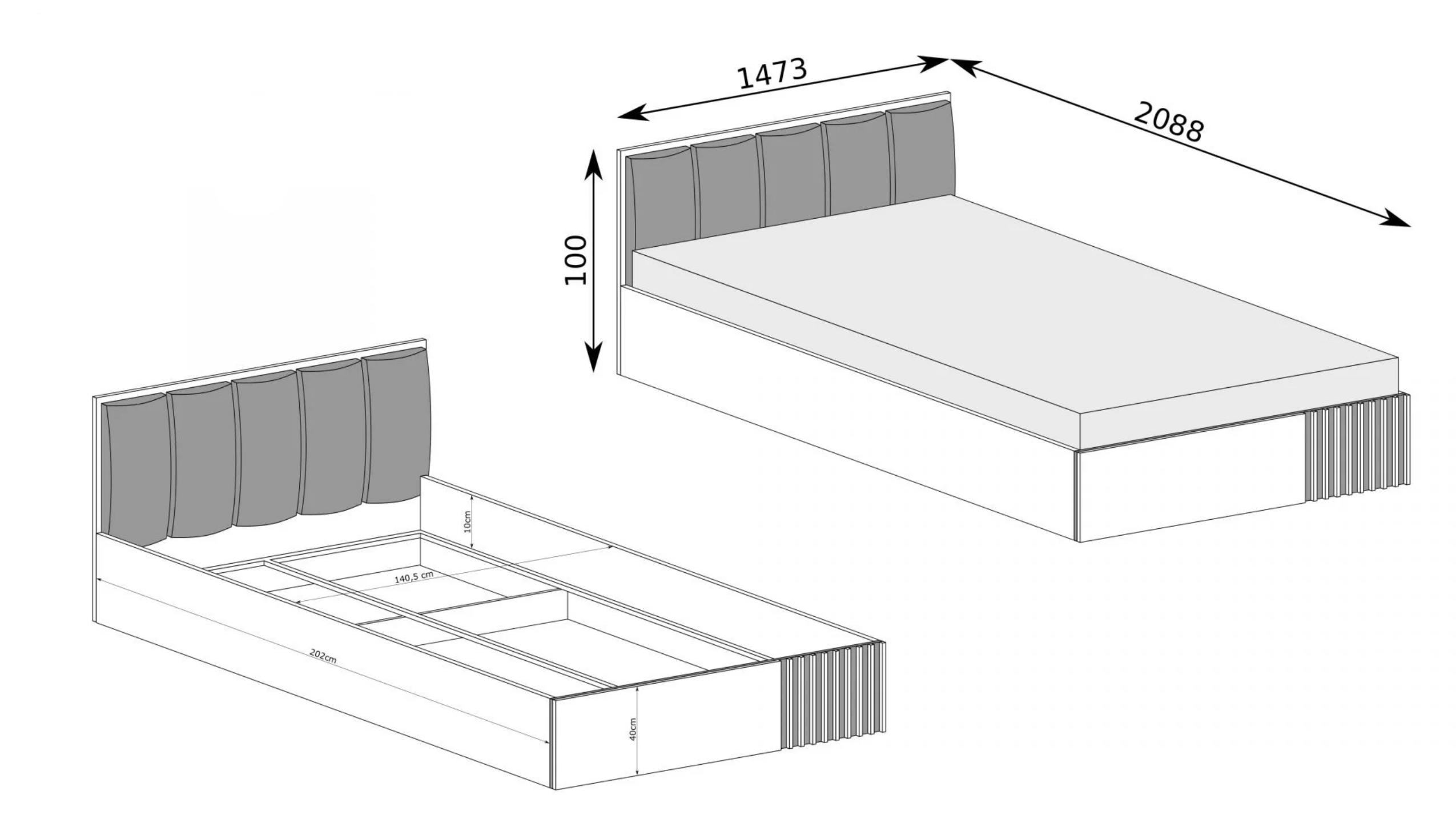 Croquis Lit coffre 140 cm ZEBRA