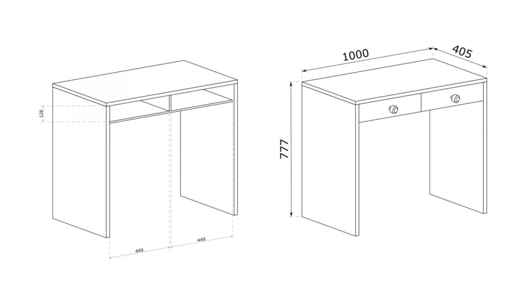 Croquis Console 2 tiroirs Chêne et Noir 100 cm - ZEBRA