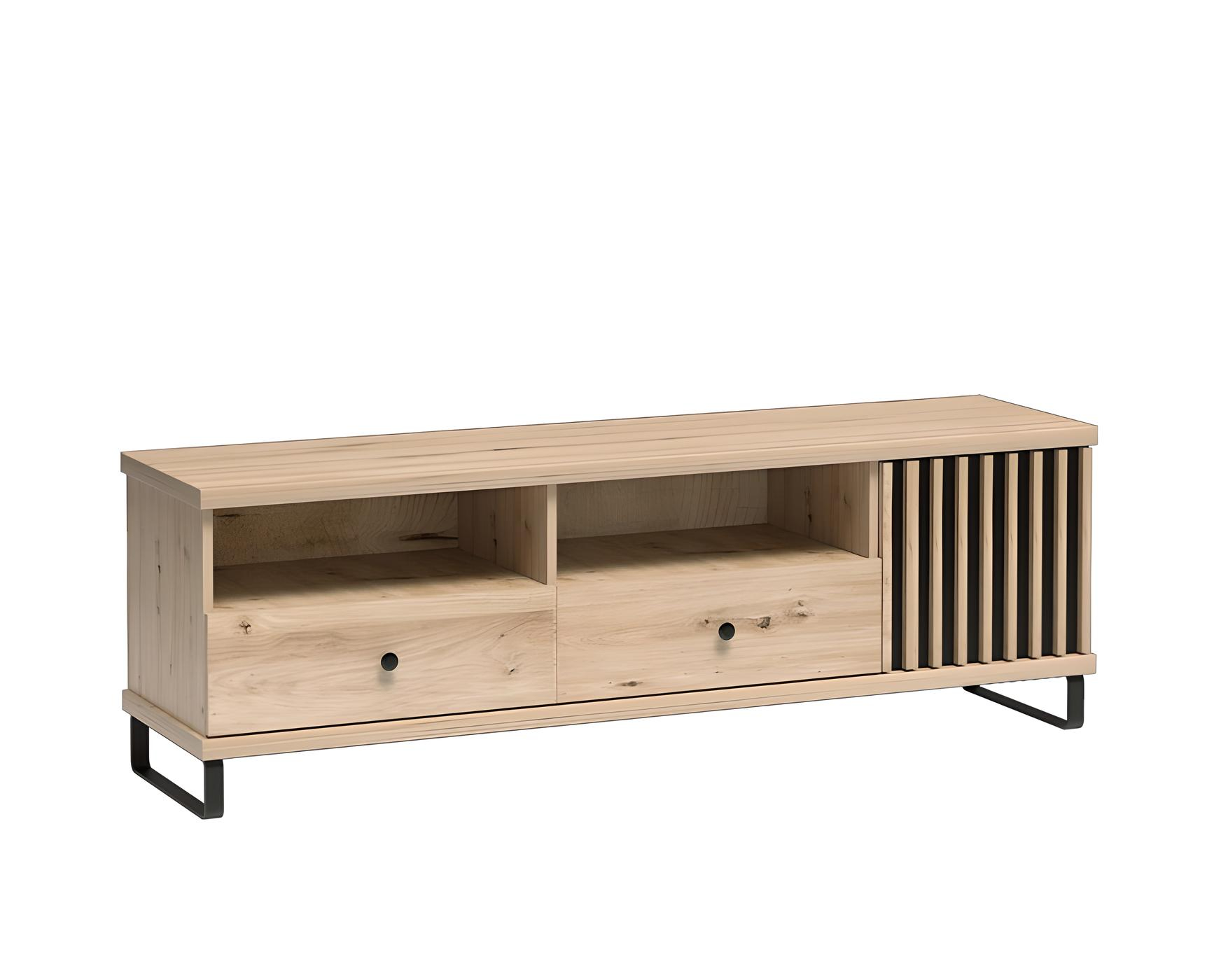 Meuble Télé ZEBRA Pieds métal, chêne noir, 160 cm Meuble Télé ZEBRA Pieds métal, chêne noir, 160 cm