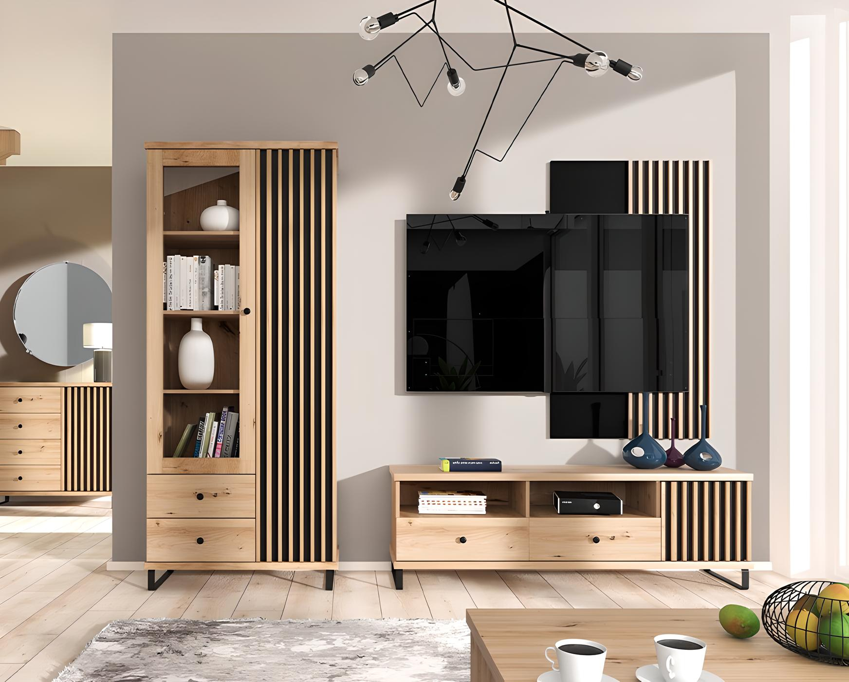 Rangement et style Vitrine ZEBRA avec pieds métal, 2 tiroirs, 90 cm Rangement et style Vitrine ZEBRA avec pieds métal, 2 tiroirs, 90 cm