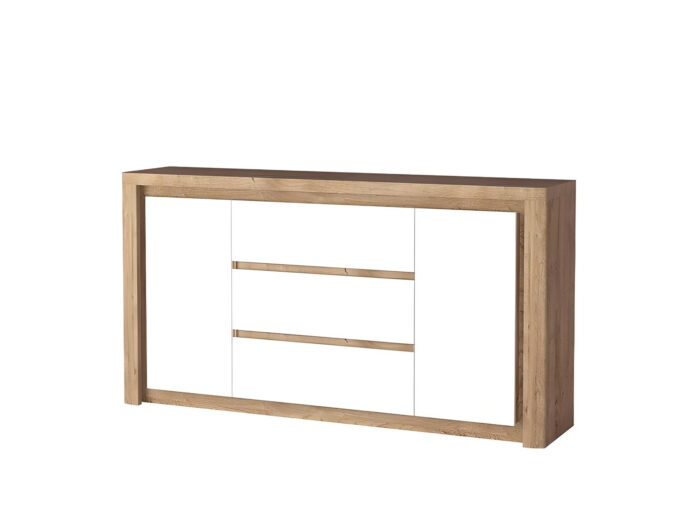 Buffet 2 portes 3 tiroirs Blanc et Chêne 185 cm – ADEL