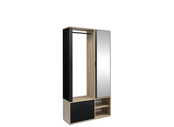 Meuble d’entrée vestiaire 2 portes 9 étagères avec miroir – LUCIA