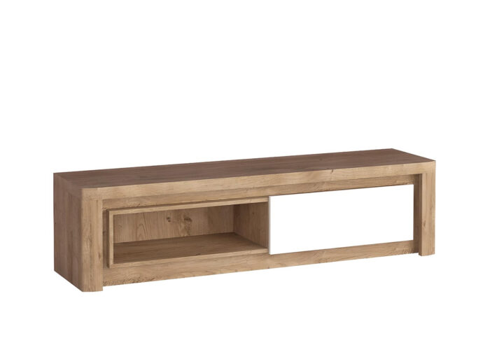 Meuble télé 1 porte 2 étagères Blanc et Chêne 162 cm – ADEL