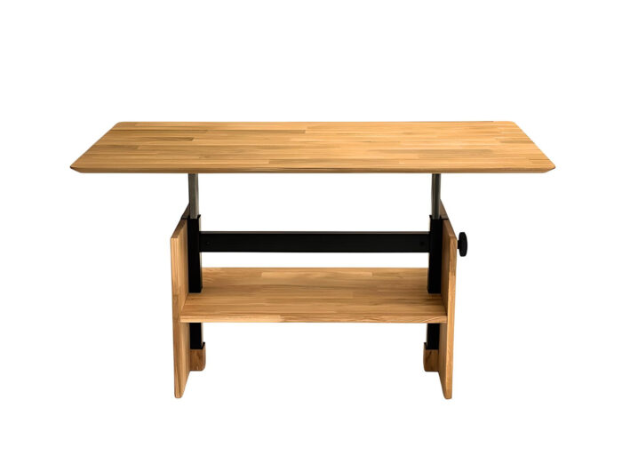 Table basse plateau relevable en chêne naturel avec mécanisme en métal 110 cm – ELINA