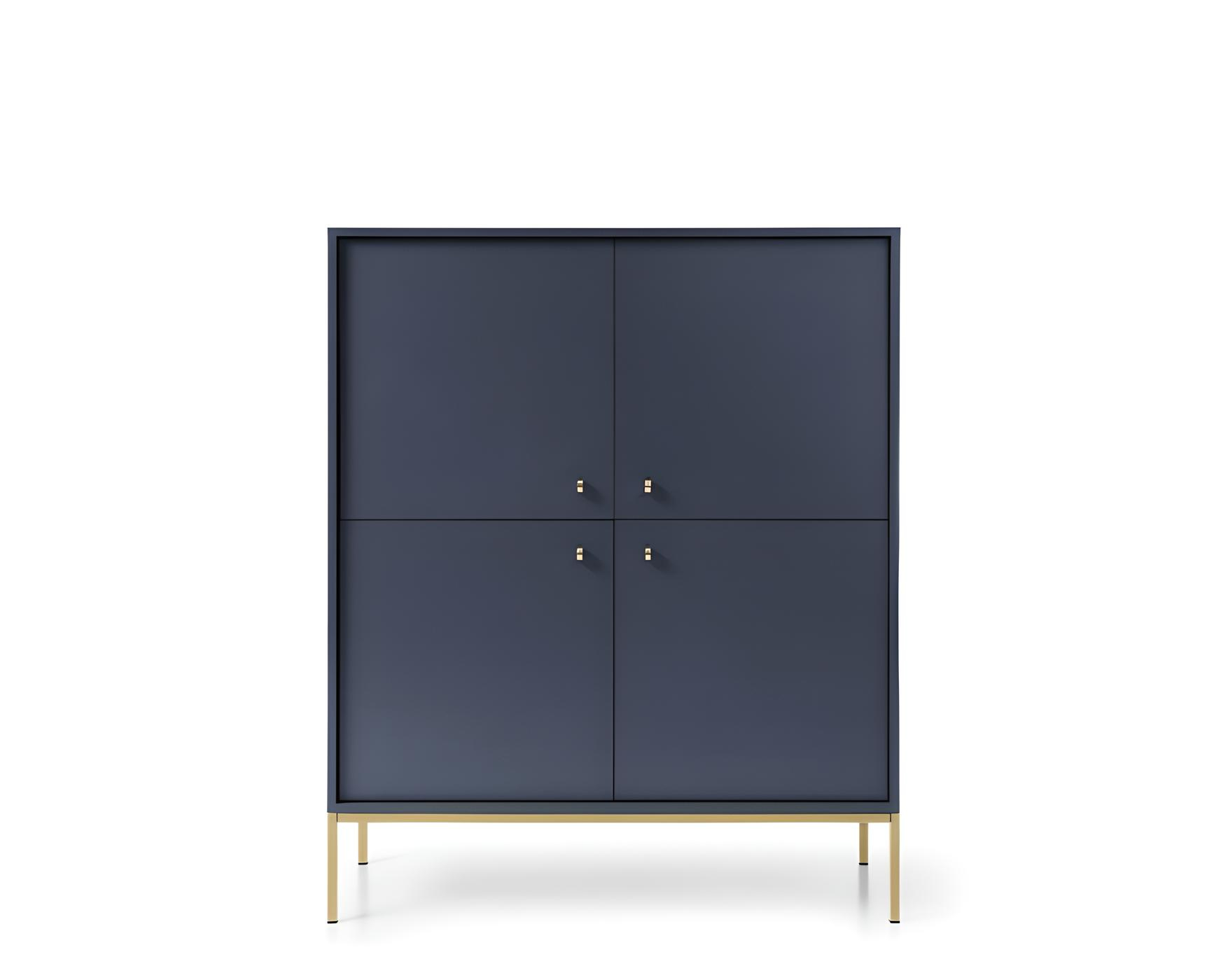 Buffet haut 4 portes pieds or Bleu 104cm Rosalia, apportant une touche à votre intérieur Buffet haut 4 portes pieds or Bleu 104cm Rosalia, apportant une touche à votre intérieur