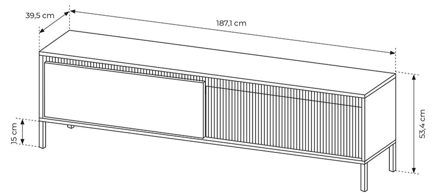 Dimensions extérieures meuble télé 2 portes 187 cm ROMANE