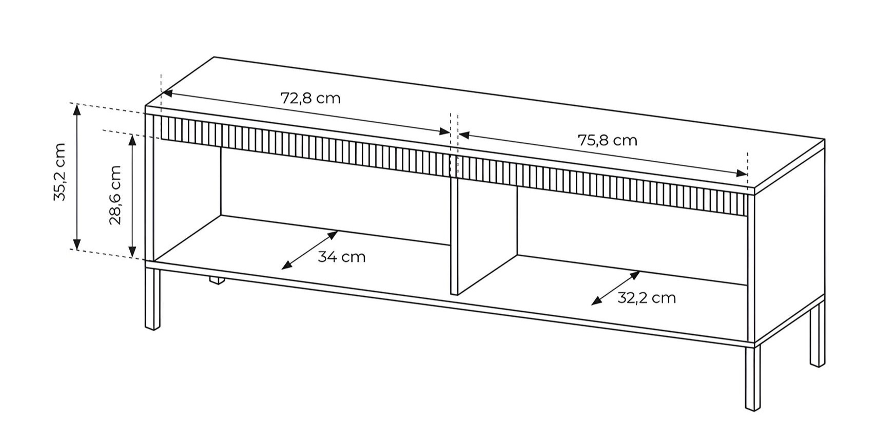 Dimensions intérieures meuble télé 2 portes 153,5 cm ROMANE