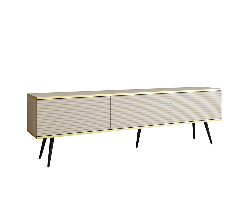 Meuble télé ALBA de 175 cm, offrant un espace de rangement optimal avec ses trois portes, tout en ajoutant une note sophistiquée Meuble télé ALBA de 175 cm, offrant un espace de rangement optimal avec ses trois portes, tout en ajoutant une note sophistiquée