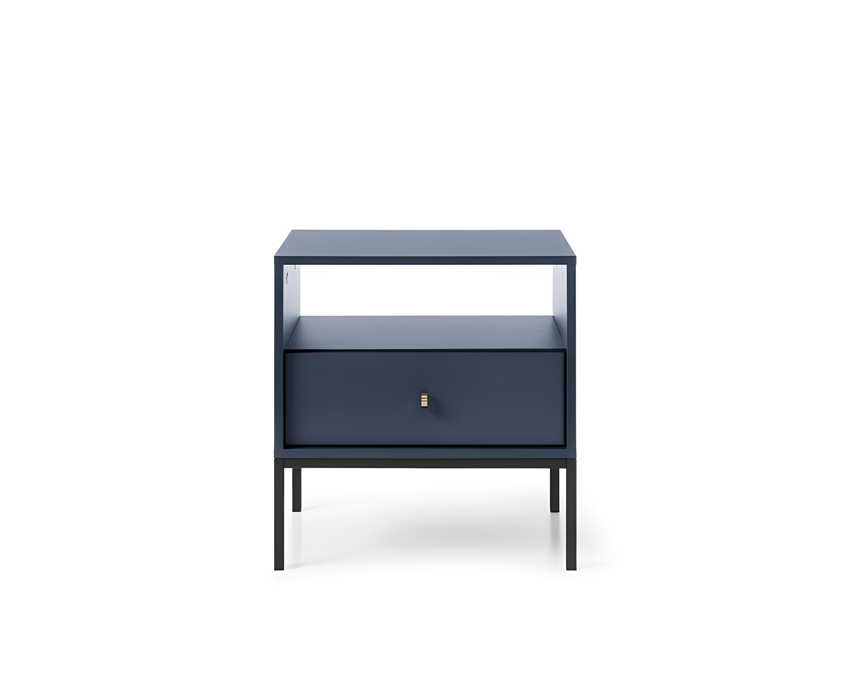 table de chevet ROSALIA élégance moderne avec pieds en métal noir et finition bleu table de chevet ROSALIA élégance moderne avec pieds en métal noir et finition bleu