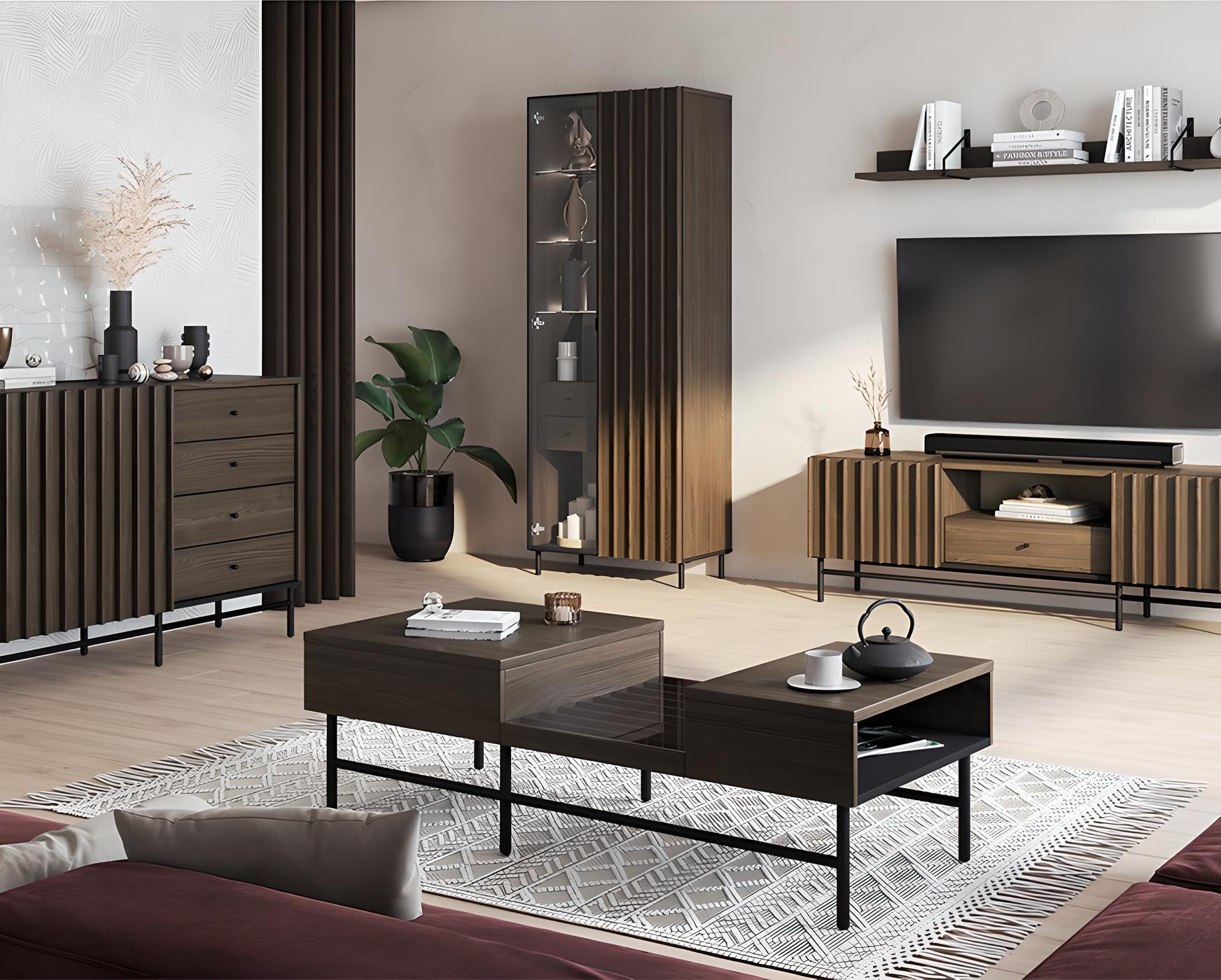 Chaque détail compte sur la table basse CARENNE, où le bois foncé rencontre un design ingénieux Chaque détail compte sur la table basse CARENNE, où le bois foncé rencontre un design ingénieux