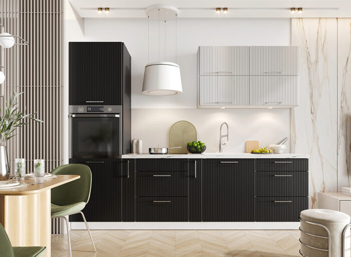 Cuisine complète emplacement four encastrable 270 cm couleur noire et blanc – KATIA