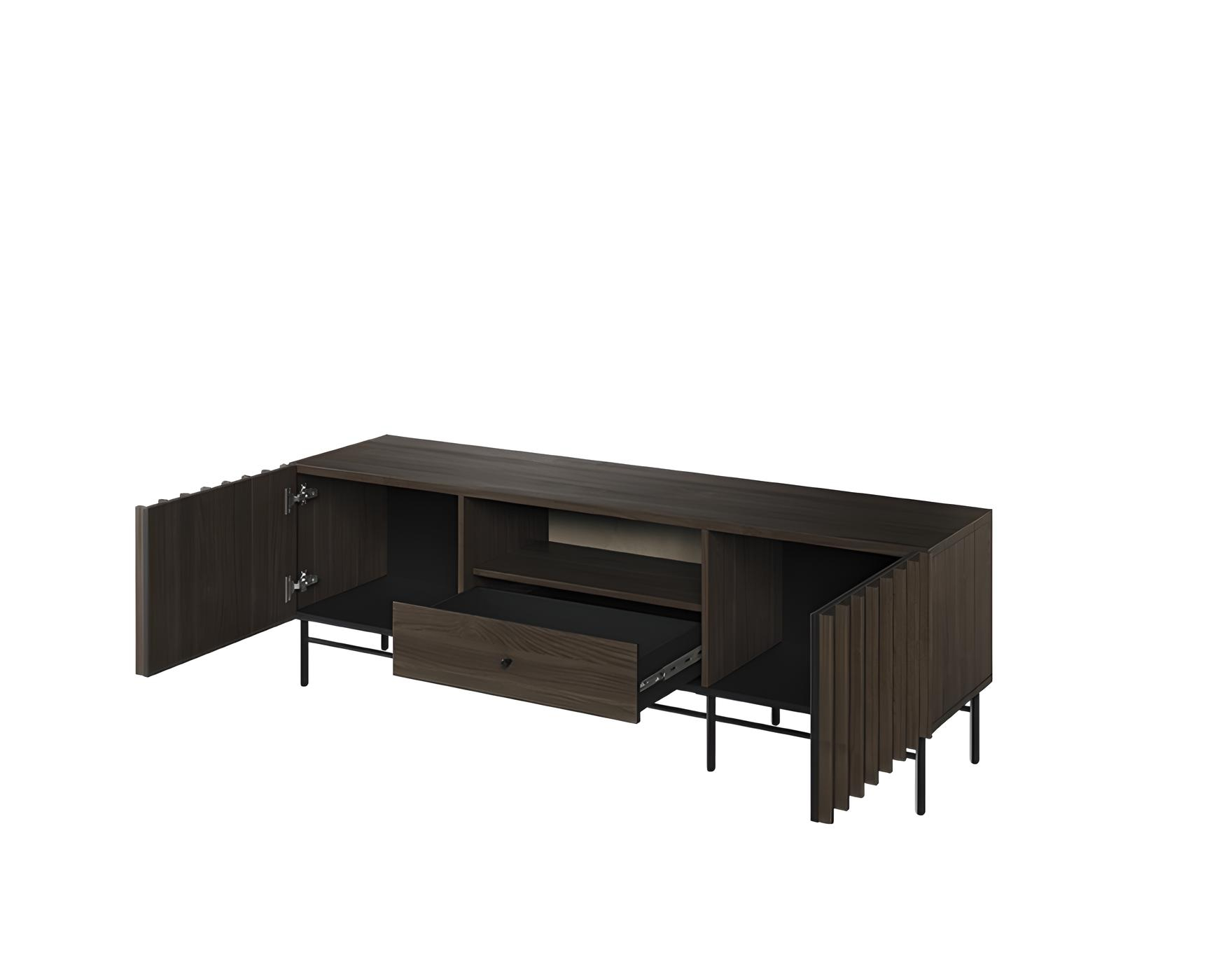 Quand le style rencontre le pratique avec le meuble télé 2 portes 1 tiroir bois foncé 165 cm CARENNE Quand le style rencontre le pratique avec le meuble télé 2 portes 1 tiroir bois foncé 165 cm CARENNE