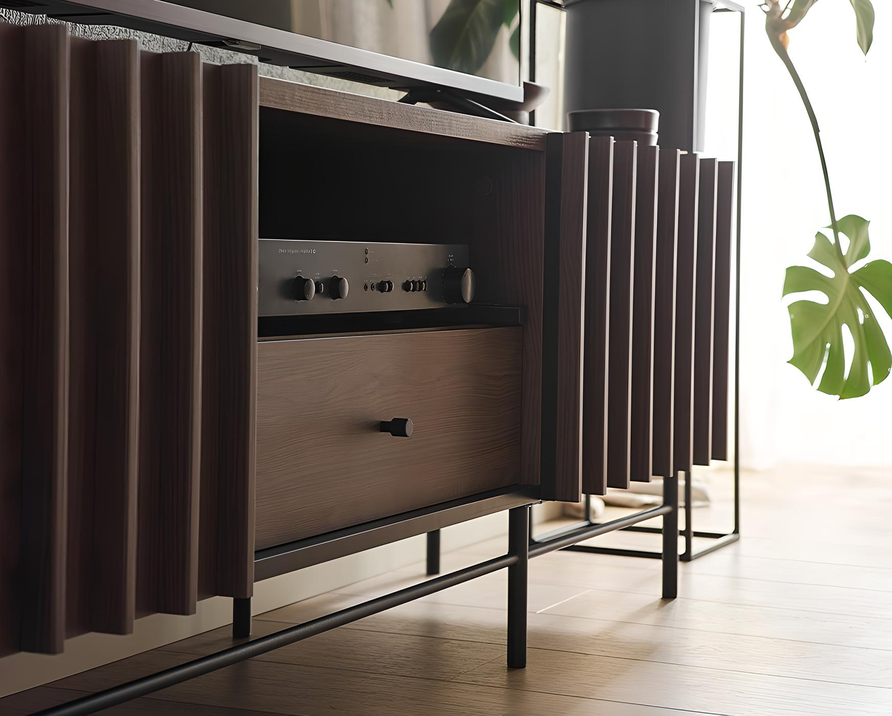 Votre cinéma maison, en grand style avec le meuble télé 2 portes 1 tiroir bois foncé 165 cm CARENNE Votre cinéma maison, en grand style avec le meuble télé 2 portes 1 tiroir bois foncé 165 cm CARENNE