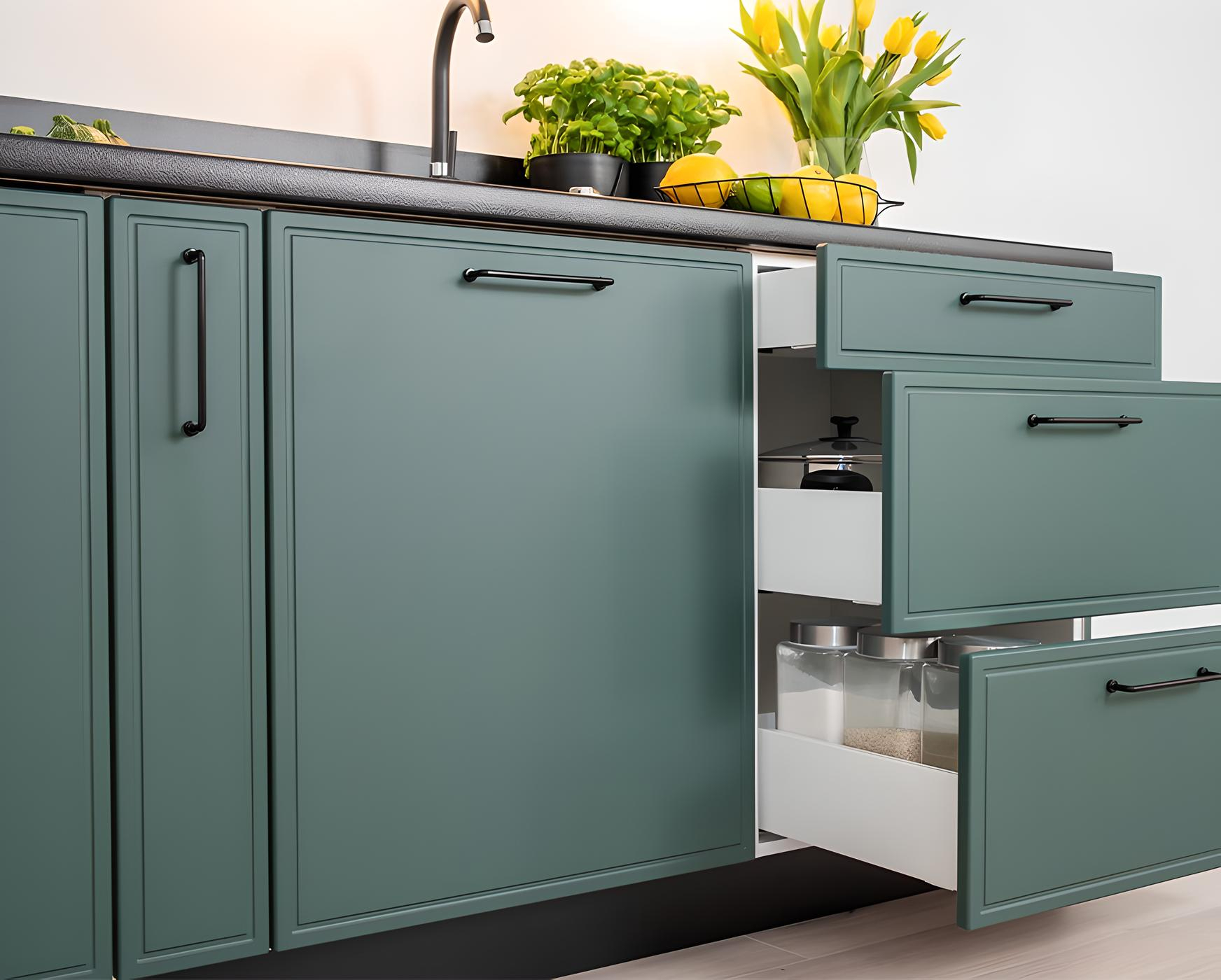 les armoires de la cuisine LYNN se distinguent par leur couleur verte tranquille les armoires de la cuisine LYNN se distinguent par leur couleur verte tranquille