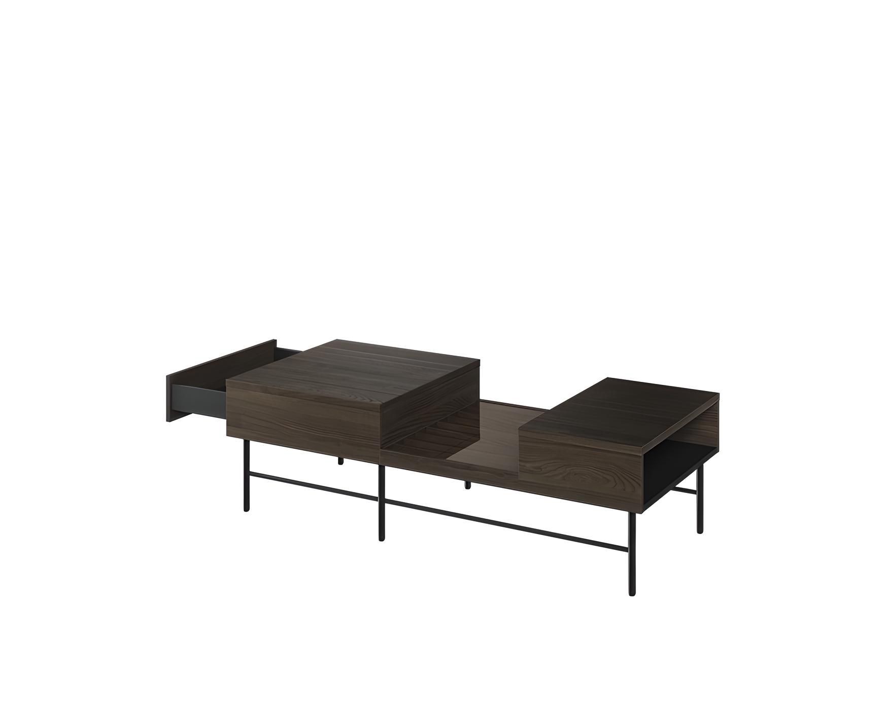 Table basse avec tiroir bois foncé 134 cm CARENNE, où design et fonctionnalité se rencontrent Table basse avec tiroir bois foncé 134 cm CARENNE, où design et fonctionnalité se rencontrent