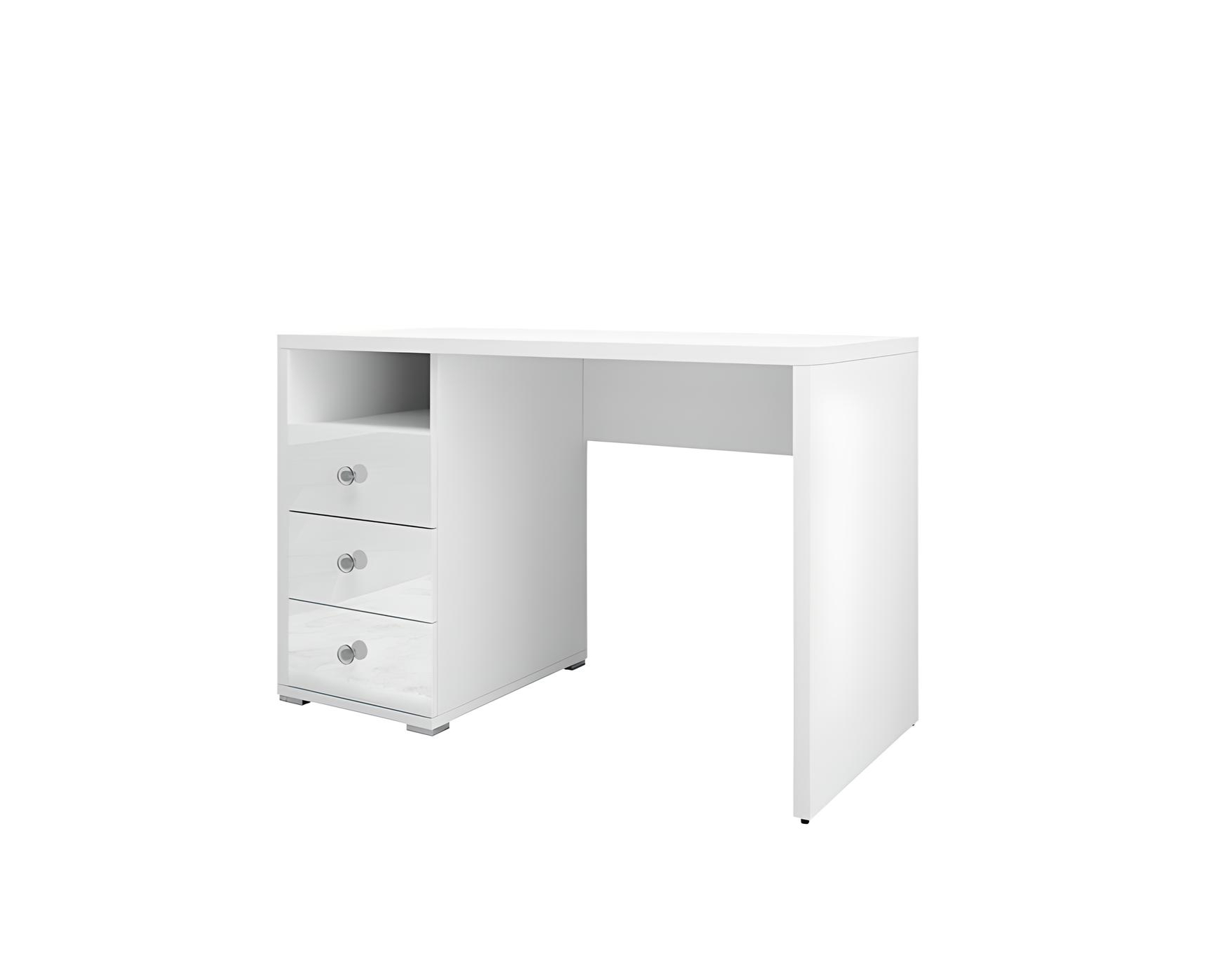 Ce bureau blanc au design minimaliste s'intègre facilement dans tout type de décoration intérieure Ce bureau blanc au design minimaliste s'intègre facilement dans tout type de décoration intérieure