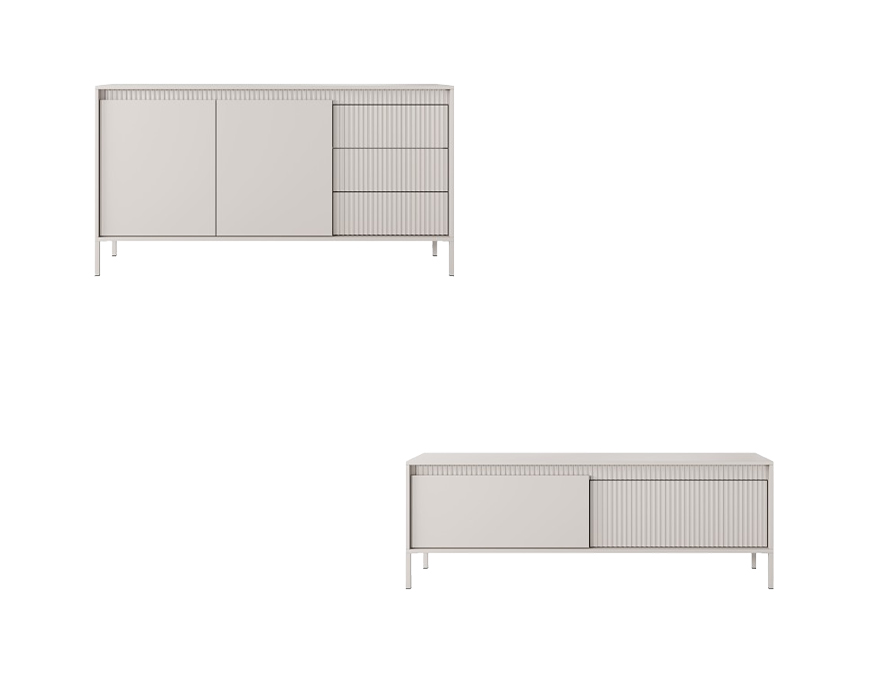 Salon complet avec buffet et meuble télé 153 cm Beige - ROMANE Salon complet avec buffet et meuble télé 153 cm Beige - ROMANE