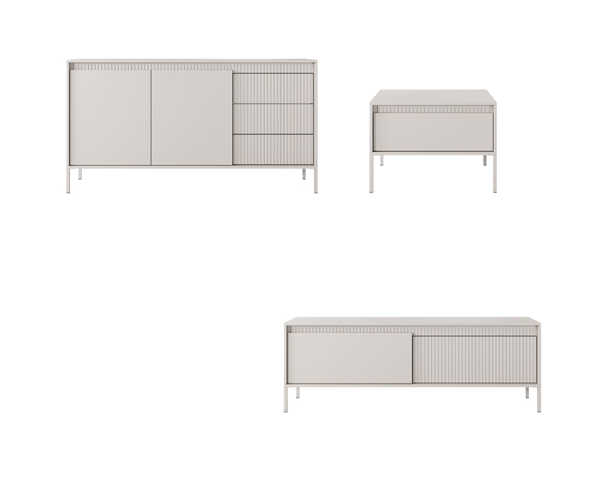 Salon complet avec buffet meuble télé 153 cm et table basse Beige - ROMANE Salon complet avec buffet meuble télé 153 cm et table basse Beige - ROMANE