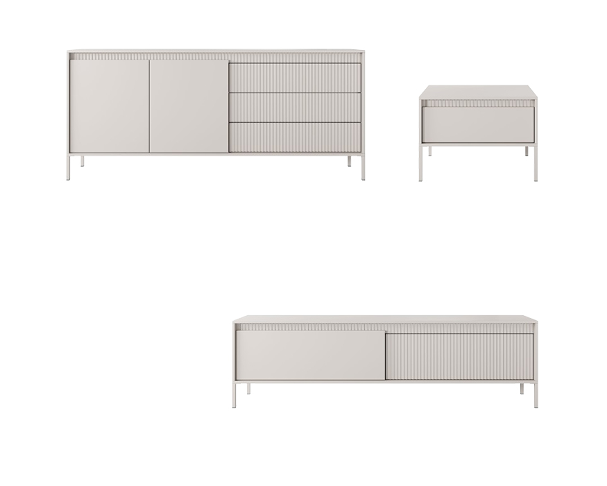 Salon complet avec buffet meuble télé 187 cm et table basse beige – ROMANE Salon complet avec buffet meuble télé 187 cm et table basse beige – ROMANE